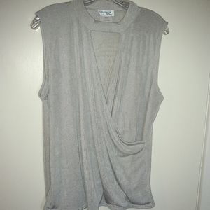 Shimmery silver sleeveless wrap top, size 12